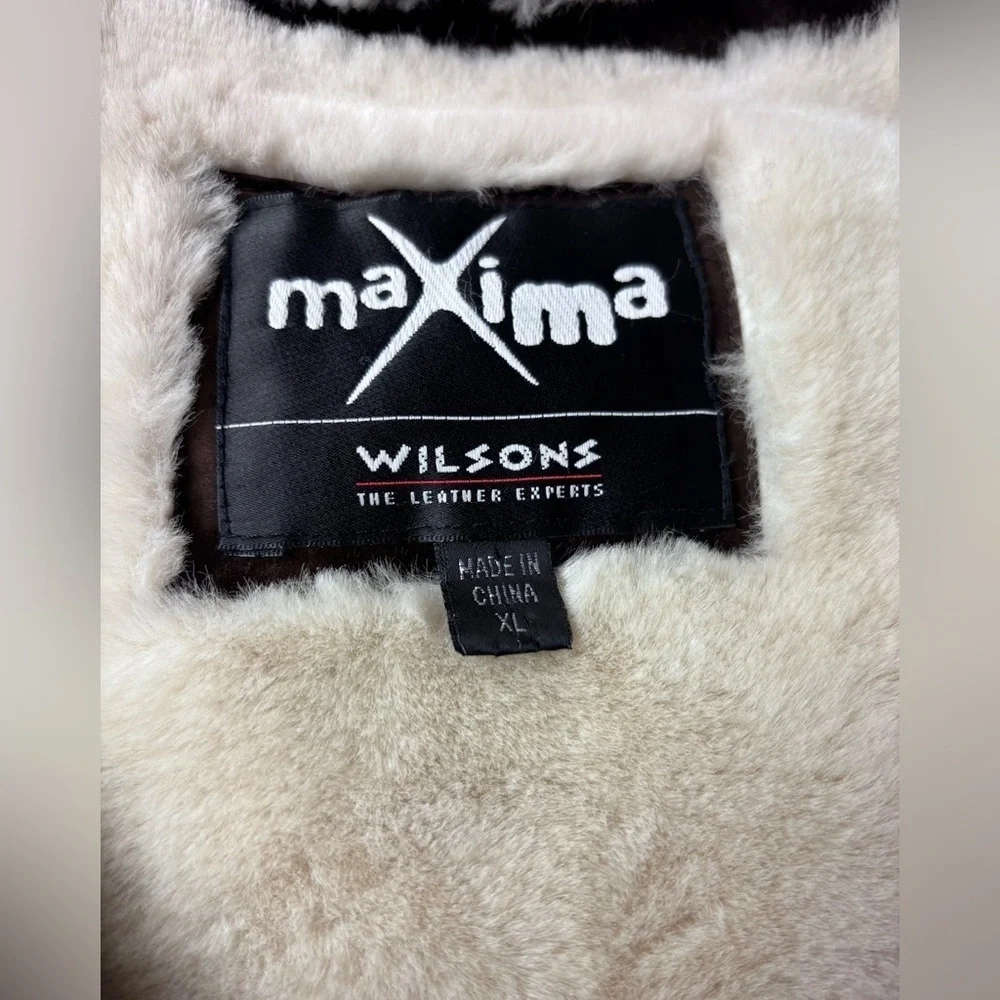 Wilson’s Rare Y2K Vintage Maxima Suede Leather Faux Fur Long Bomber Jacket XL